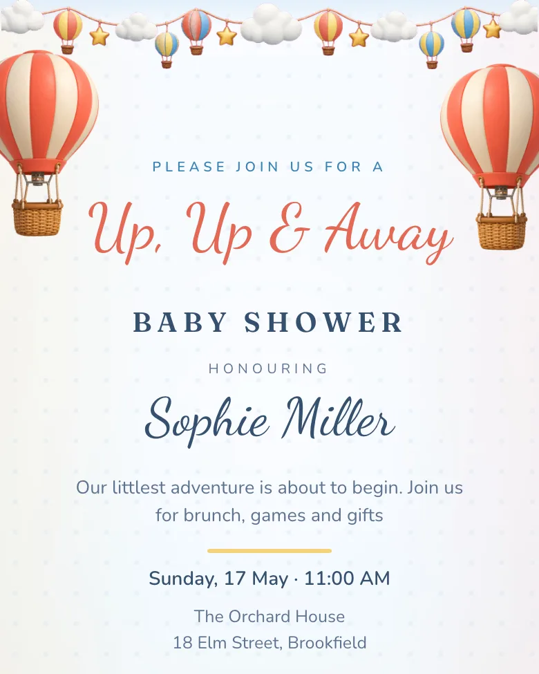 Up, Up & Away invitation design